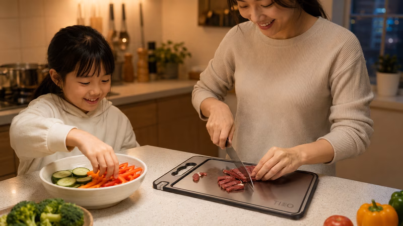 Close-up of the elegant matte finish and ergonomic handle of a pan.
